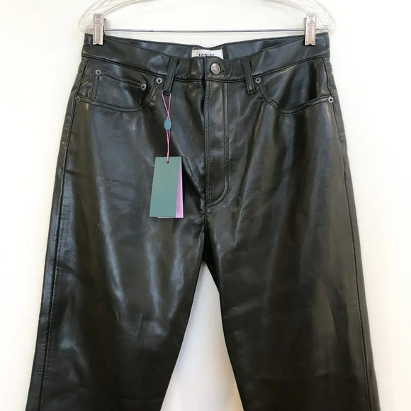 AGOLDE 100% Recycled Leather 90's Pinch Waist Green Straight Leg Pants 31 NWT - Picture 4 of 12